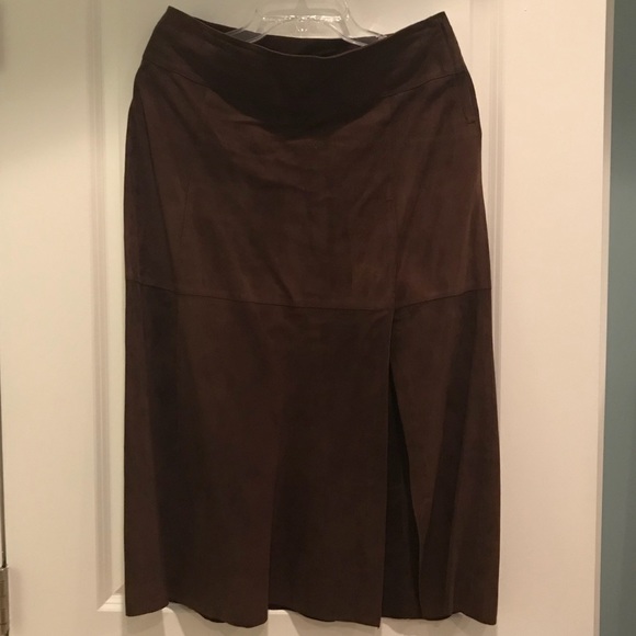 Brown suede midi skirt - Picture 3 of 4
